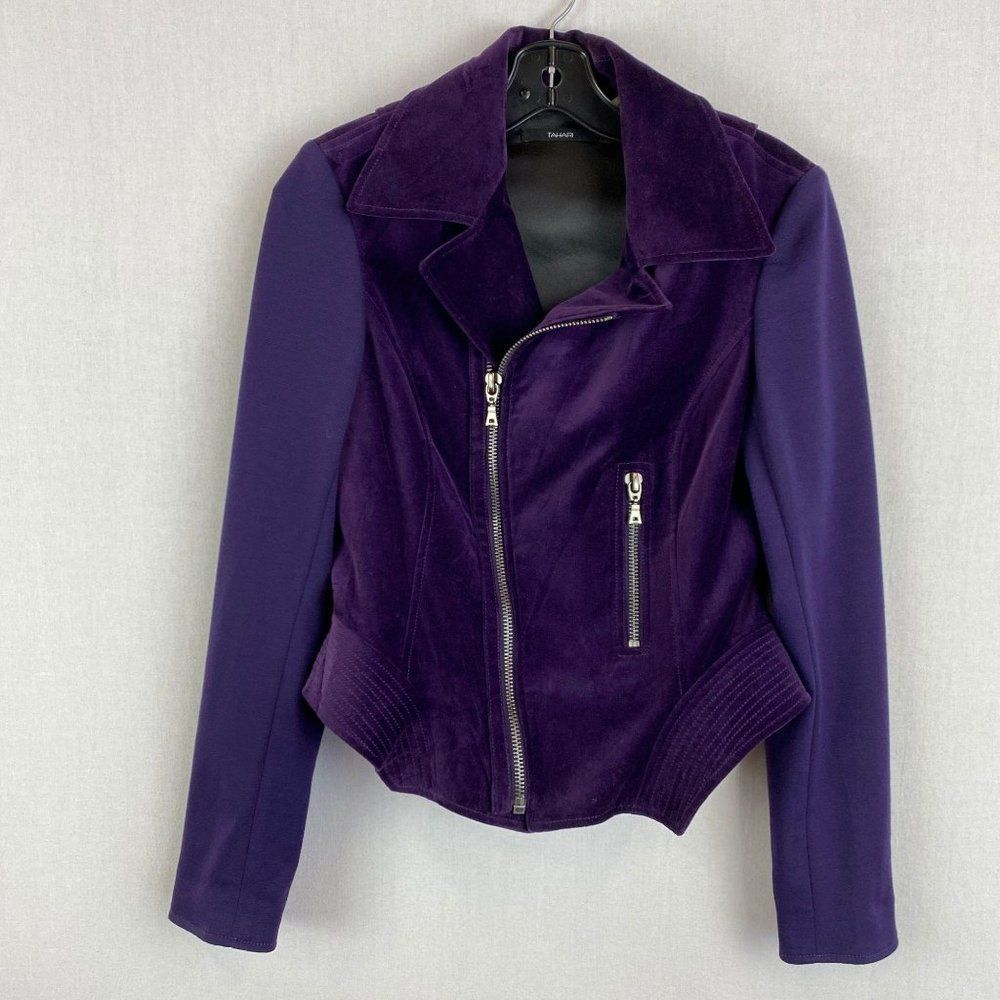 TAHARI Purple Velvet Zip Up Jacket